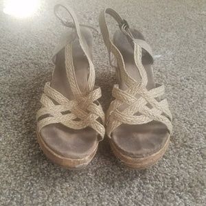 Woven and cork wedges